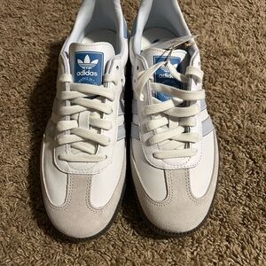 Adidas White and Blue Classic Sneakers Samba